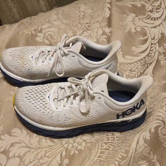 Hoka One One Shoes - HOKA Cream and Blue Running Sneakers 8.5